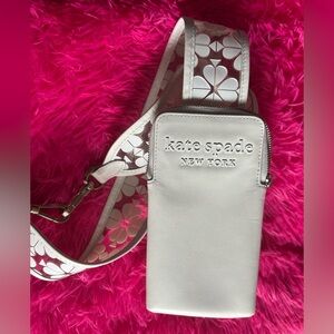 kate spade White Crossbody Phone Bag with Floral Strap